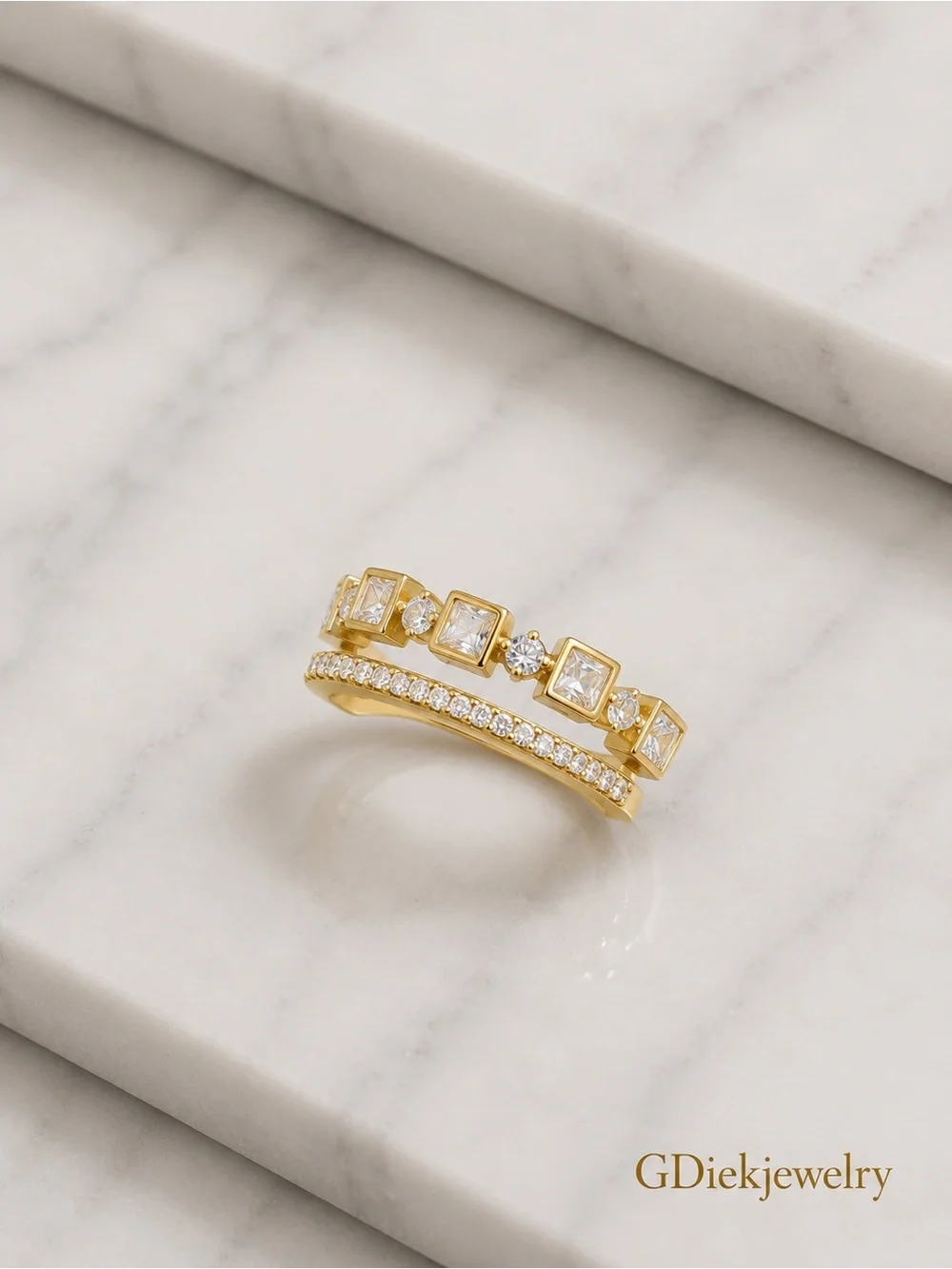 Goldfilled Adjustable  Cubic Zirconia Crown Stackable Ring - Gold